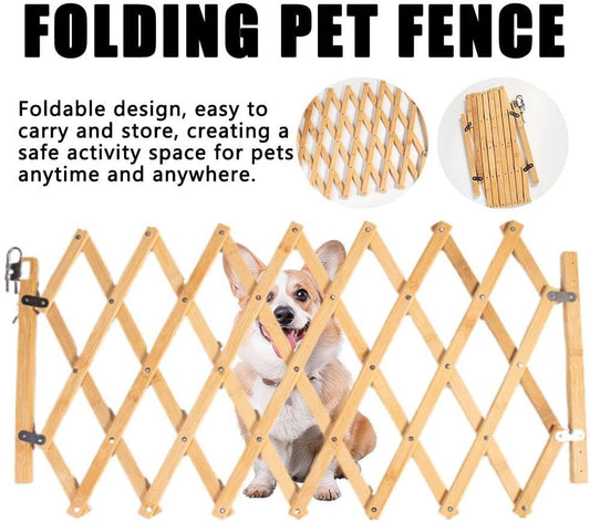 Wooden Pet Gate – Retractable Bamboo Dog Gate 48cm Tall, Expandable 25-110cm Wide, No-Drill Portable Pet Barrier for Doorways, Stairs, Patio – Natural Wood Color, Alloy Reinforced