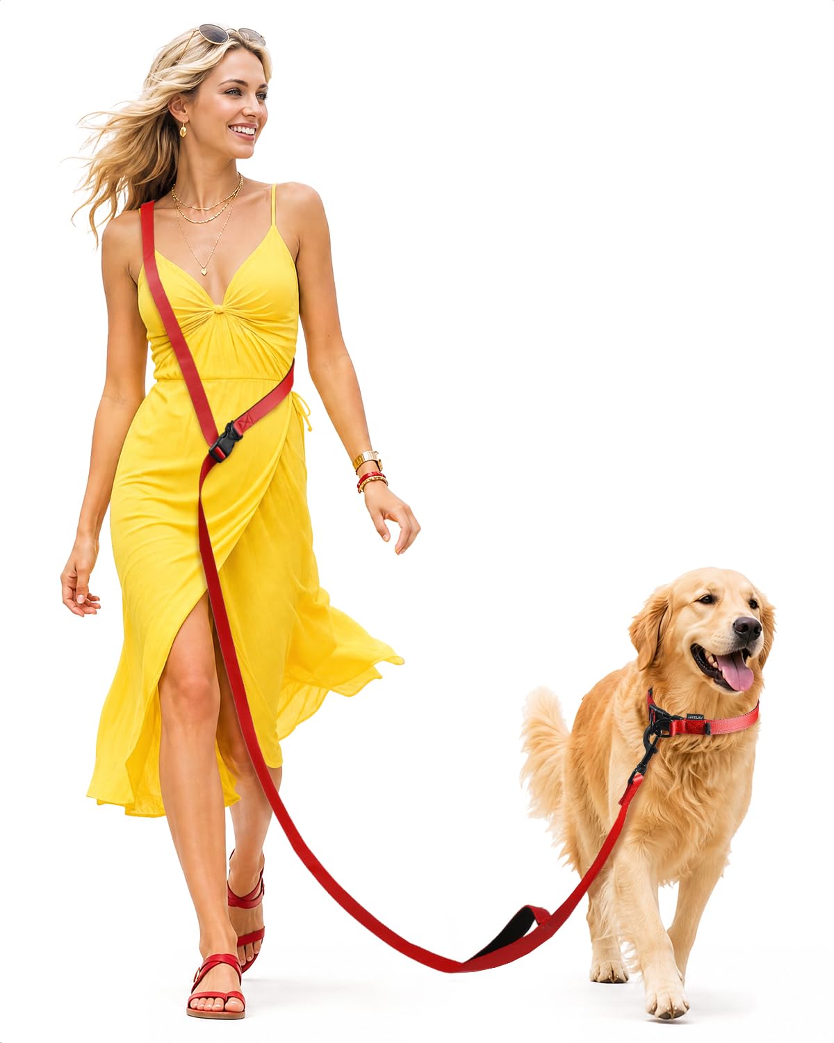 Hands Free Dog Leash, 5.9-8.2ft Multifunctional Crossbody Rope with Explosion-Proof Handle and Adjustable Training Hands Free Leash for Medium Dog Walking Jogging and Running