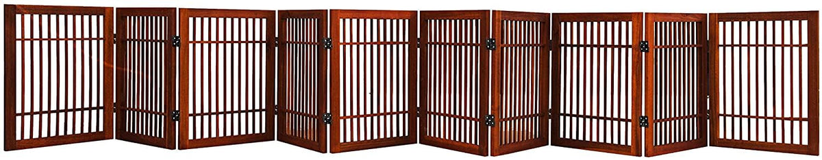 Urnporium Freestanding Wooden Dog Gate Foldable Indoor Pet Gate No Drill Expandable Barrier for Doorways Stairs Hallways Portable Wood Fence for Small Dogs & Puppies (Brown Pet Gate, 6 Panel 24" Tall)