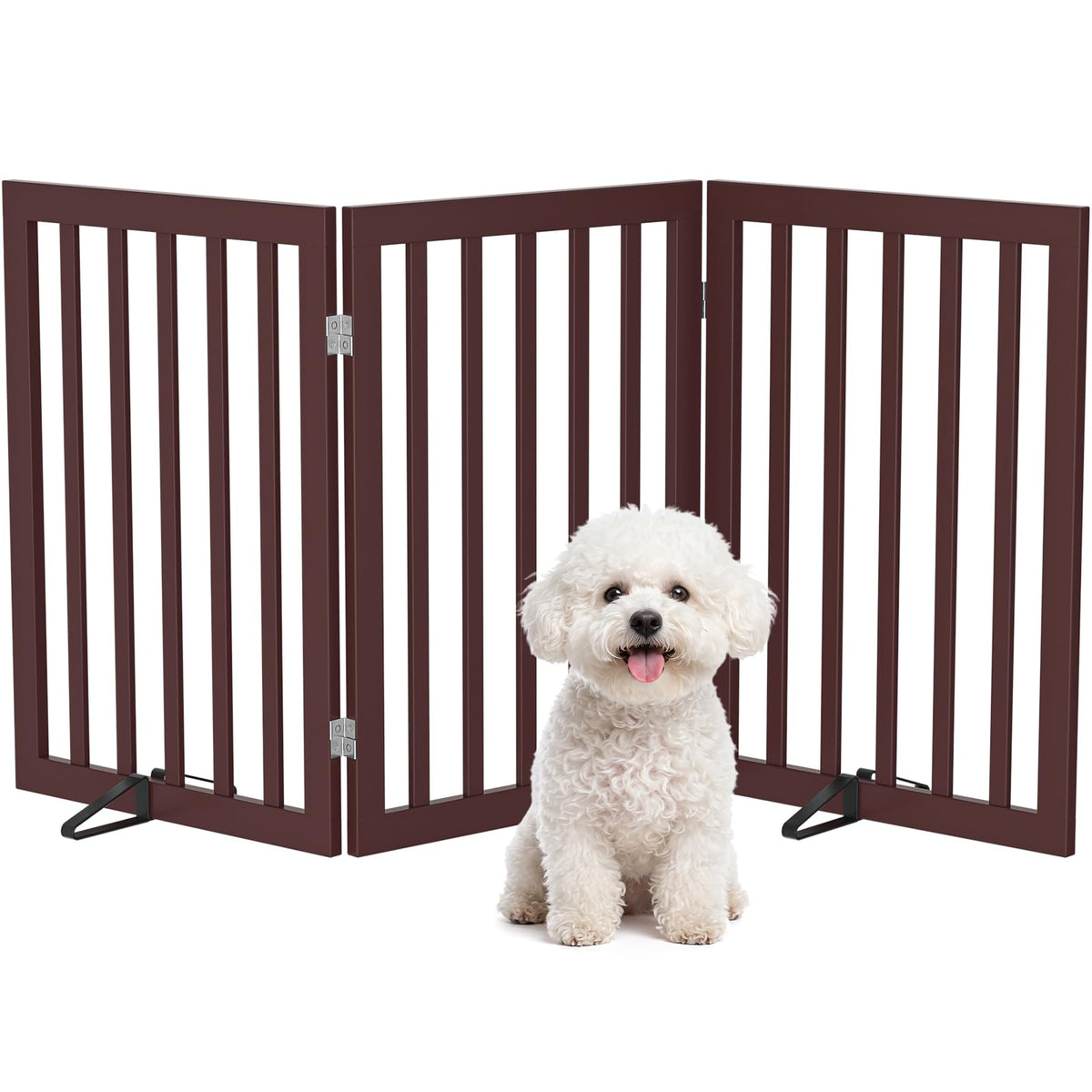 Homykic Freestanding Dog Gate Indoor, 75”W X 24”H Bamboo Pet Gate, Walnut
