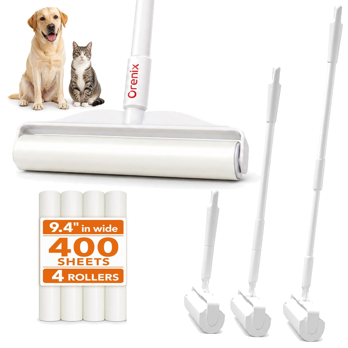 Long Handle Extra Sticky Large Lint Roller for Pet Hair, 6 Rolls 600 Sheets