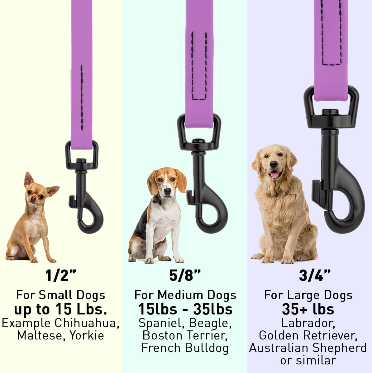 Dogline Biothane Waterproof Dog Leash Strong Coated Nylon Webbing with Black Hardware Odor-Proof Easy to Clean High Performance for Small or Large Dogs Made in USA 4 or 6 ft Lead, Amethyst Purple