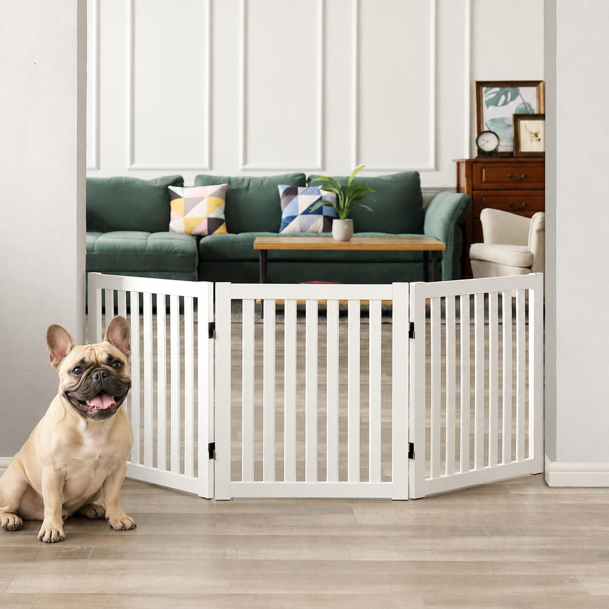 WELLAND Freestanding Dog Gate, Indoor Folding Pet Gate, 3-Panel Espresso