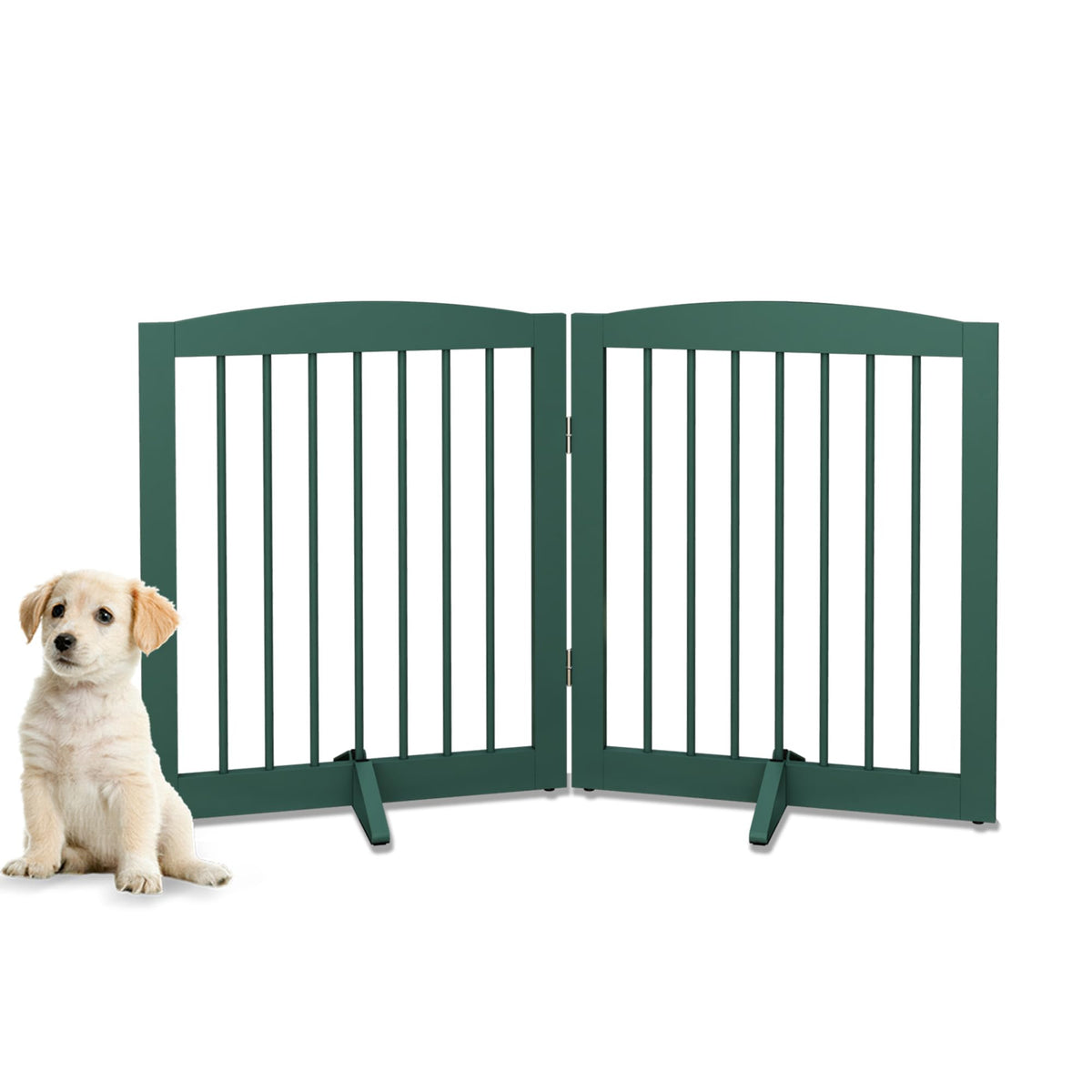 PUPETPO Freestanding Pet Gate for Dogs, Foldable Wooden Dog Gate for House, Indoor Pet Barrier for Stairs, Doorways, Support Feet Included, 24" Height 2 Panels, White