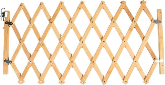 Wooden Pet Gate – Retractable Bamboo Dog Gate 48cm Tall, Expandable 25-110cm Wide, No-Drill Portable Pet Barrier for Doorways, Stairs, Patio – Natural Wood Color, Alloy Reinforced