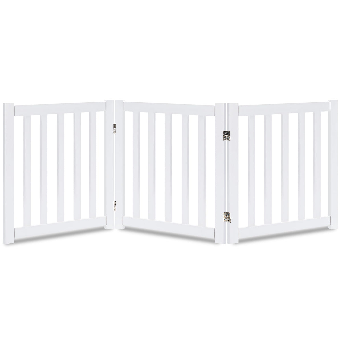 LZRS Wooden Free Standing Dog Gate 40" W x 24" H, Foldable Solid Hardwood Pet Safety Fence for House Doorways, Stairs, Hallways, Step-Over Pet Barrier, No Drill Easy Setup, Brown Oak