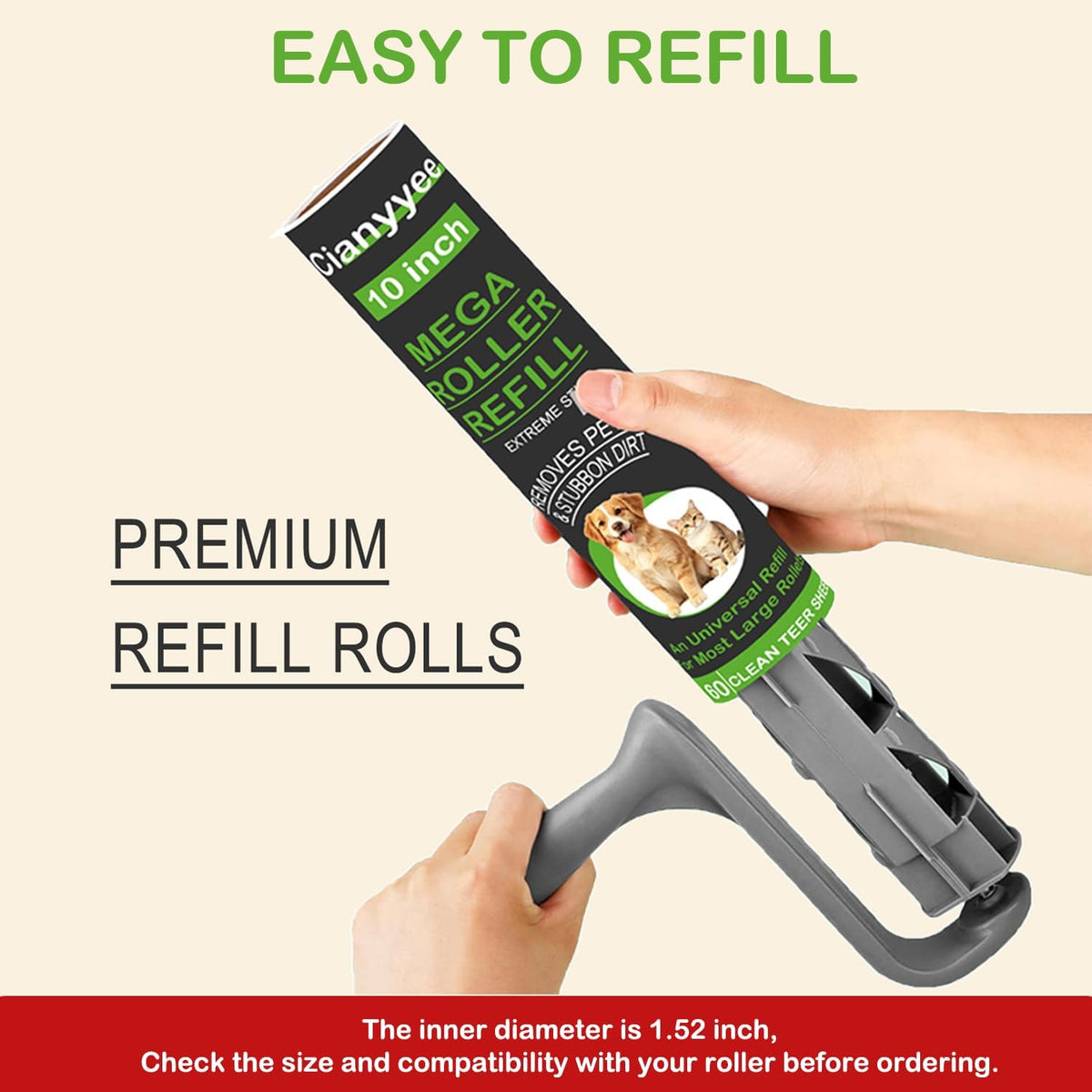 10 Inch Lint Roller Refills, 4 Rolls 240 Sheets for Pet Hair Extra Sticky