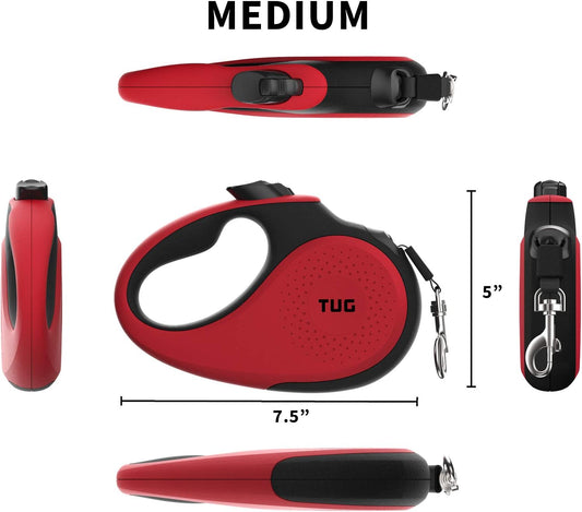 TUG Original Retractable Dog Leash, 16 ft (Medium, Red)