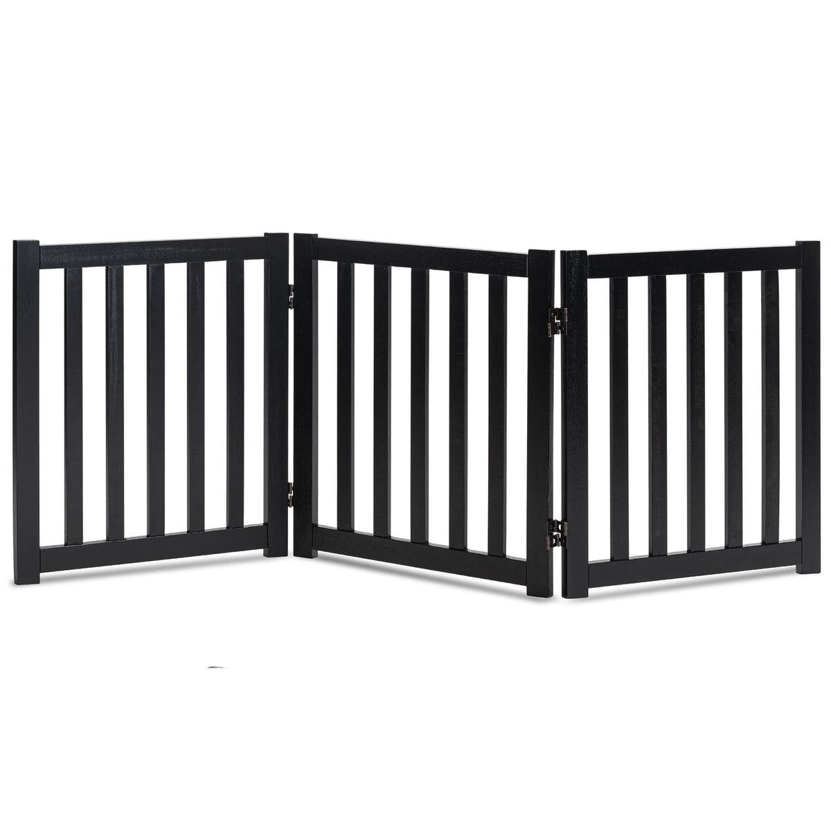 LZRS Wooden Free Standing Dog Gate 40" W x 24" H, Foldable Solid Hardwood Pet Safety Fence for House Doorways, Stairs, Hallways, Step-Over Pet Barrier, No Drill Easy Setup, Brown Oak