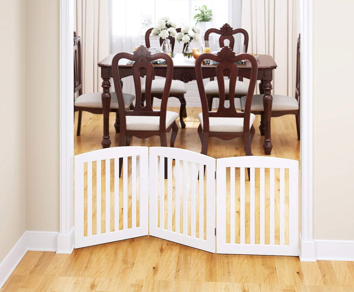 PAWLAND Wooden Freestanding Foldable Pet Gate for Dogs, 24 Inch H, 3 Panels