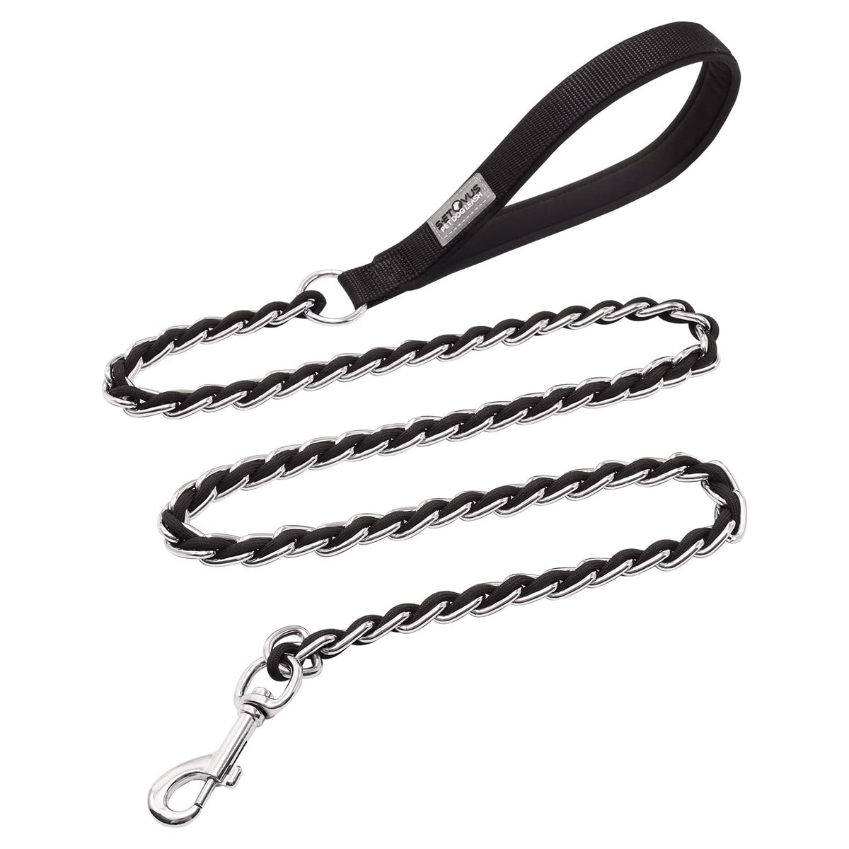 Chain Dog Leash, Bite-Proof Metal Leash, with Padded Handle，Black