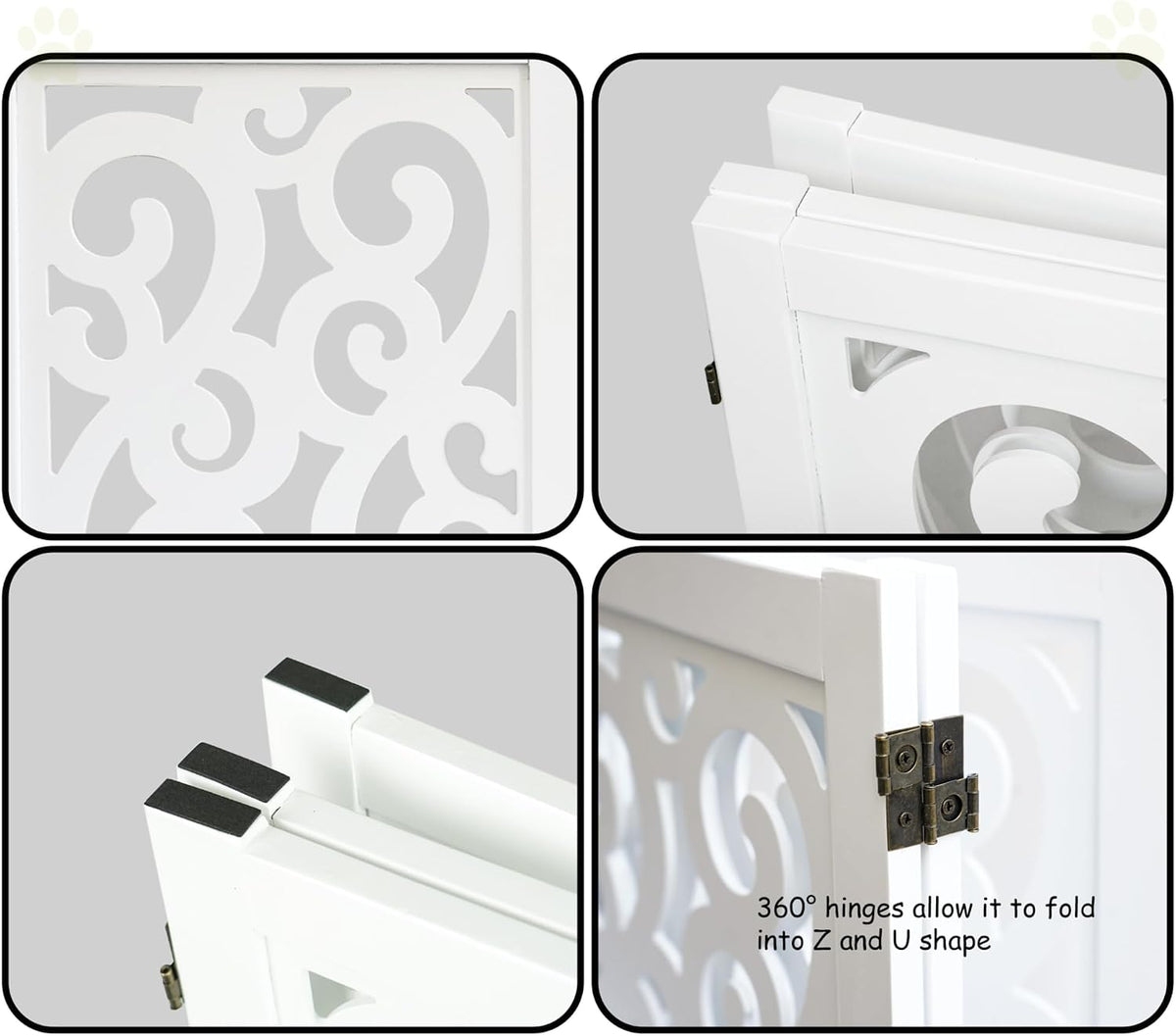 Ashfield & Harkness 4-Panel Pet Gate - Scroll White Wooden Freestanding Dog
