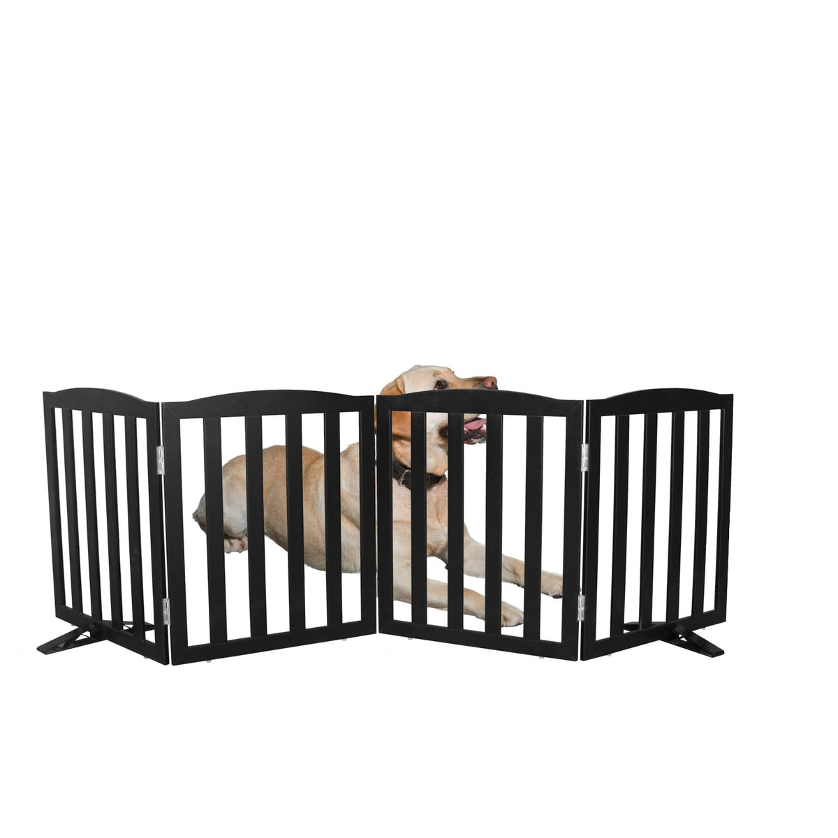 Freestanding Dog Gate Indoor,Doggie Gate Foldable Pet Gates for Doorways,Stairs or Hallways, Wooden Brown Pet Gate for the House, Pet Fence with Support Feet Included,24 "Height-2 Panels