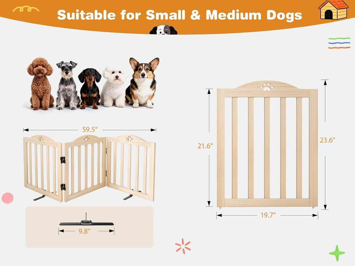 Dog Gate Indoor Wooden Freestanding Pet Gate - 23.6" H 3 Panels