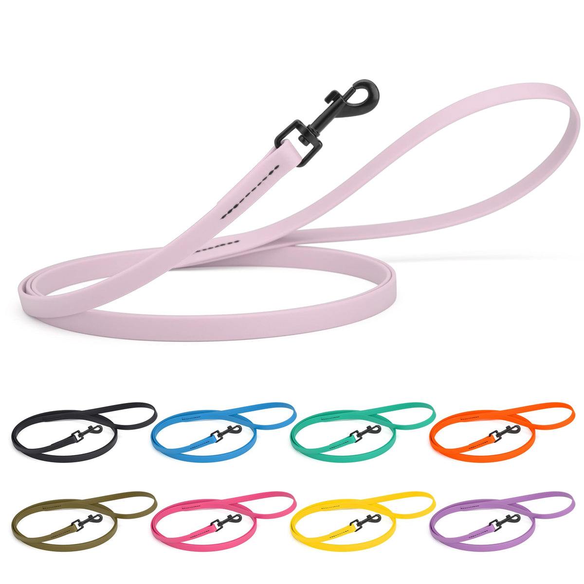 Dogline Biothane Waterproof Dog Leash Strong Coated Nylon Webbing with Black Hardware Odor-Proof Easy to Clean High Performance for Small or Large Dogs Made in USA 4 or 6 ft Lead, Amethyst Purple