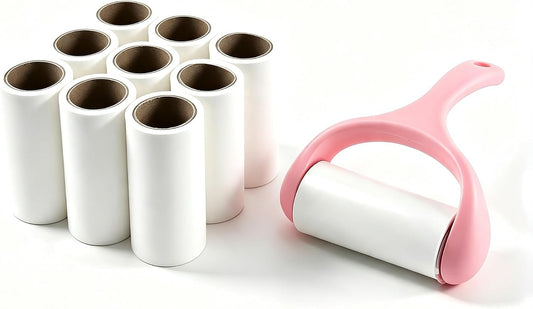 Lint Roller, 10 Refills 600 Sheets Extra Sticky Lint Remover, Pet Hair Remover for Clothes Furniture Car, Fabric Shaver Pilling Remover for Dog Cat, Reusable Sticky Lint Roller for Home Auto