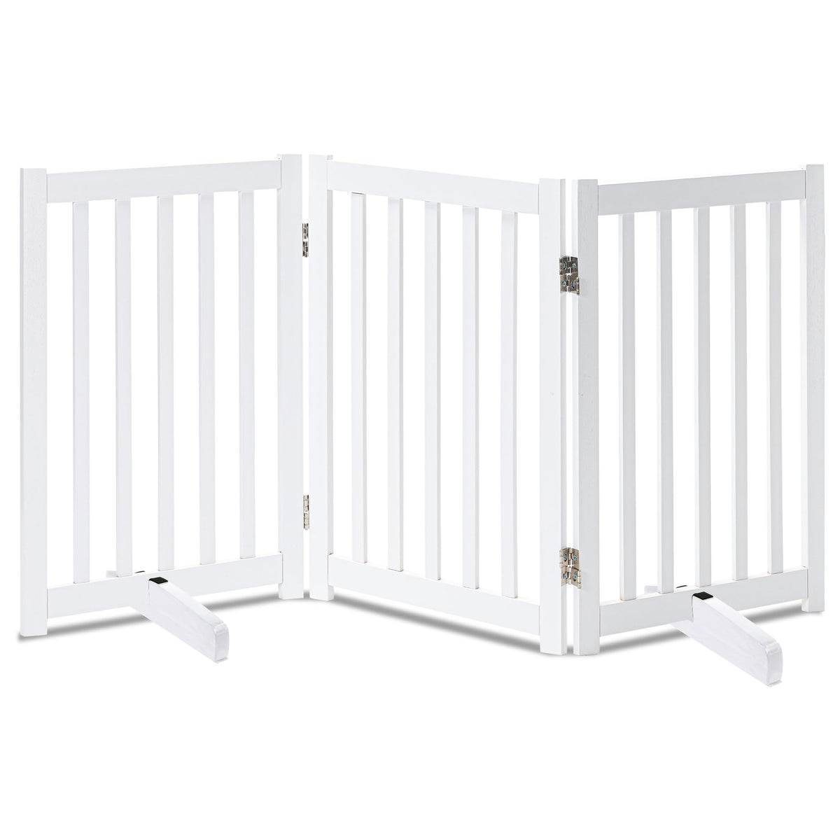 LZRS Wooden Free Standing Dog Gate 40" W x 24" H, Foldable Solid Hardwood Pet Safety Fence for House Doorways, Stairs, Hallways, Step-Over Pet Barrier, No Drill Easy Setup, Brown Oak