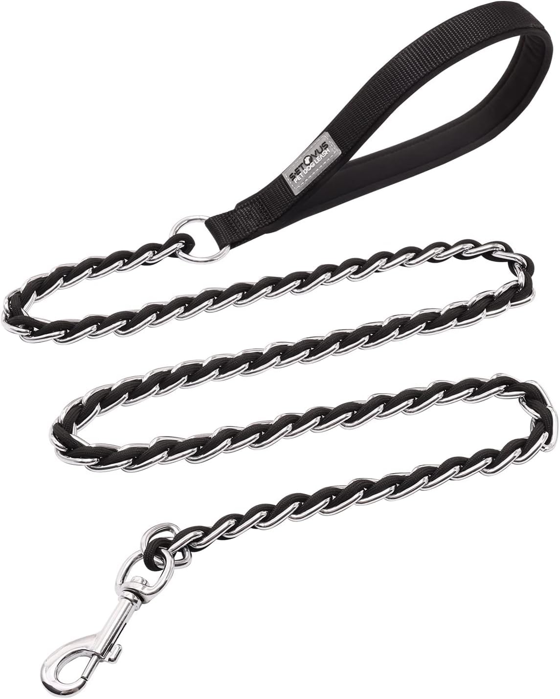 Chain Dog Leash, Bite-Proof Metal Leash, with Padded Handle，Black