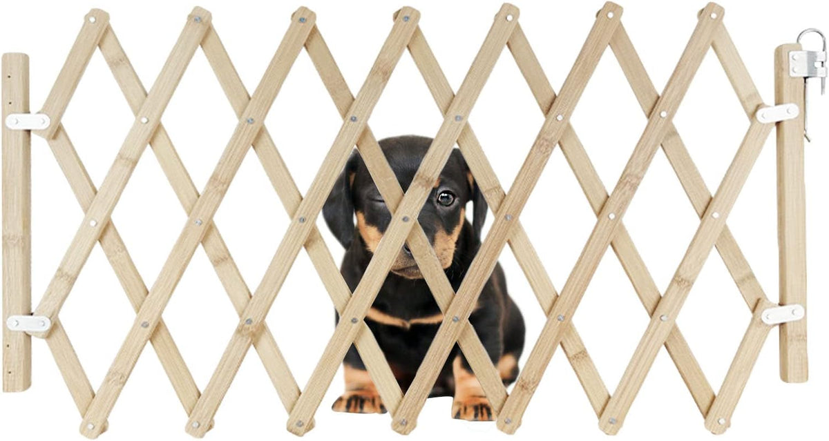 Wooden Dog Gate Retractable Pet Fence,Garden Lawn Portable Pets Safety Door