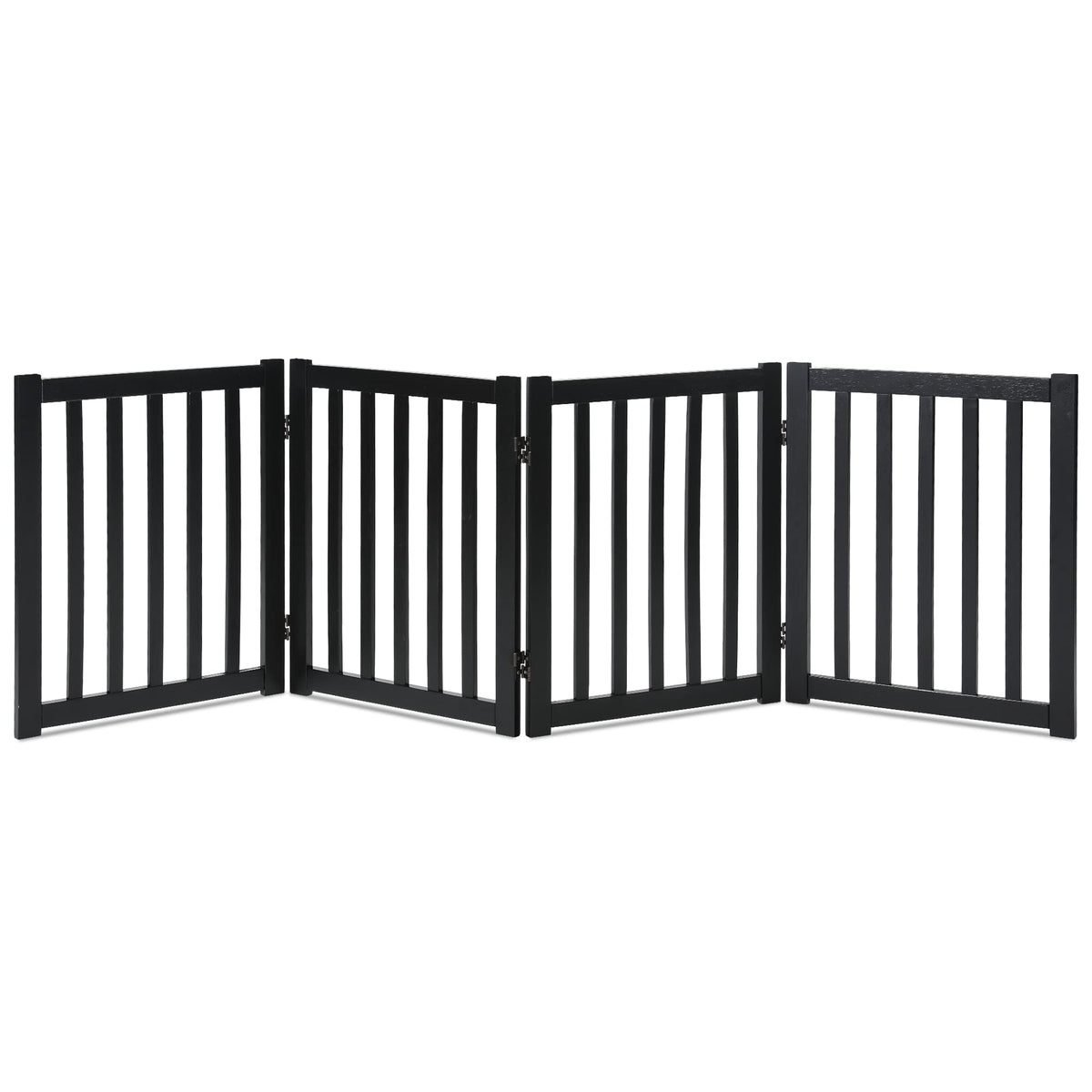 LZRS Wooden Free Standing Dog Gate 40" W x 24" H, Foldable Solid Hardwood Pet Safety Fence for House Doorways, Stairs, Hallways, Step-Over Pet Barrier, No Drill Easy Setup, Brown Oak
