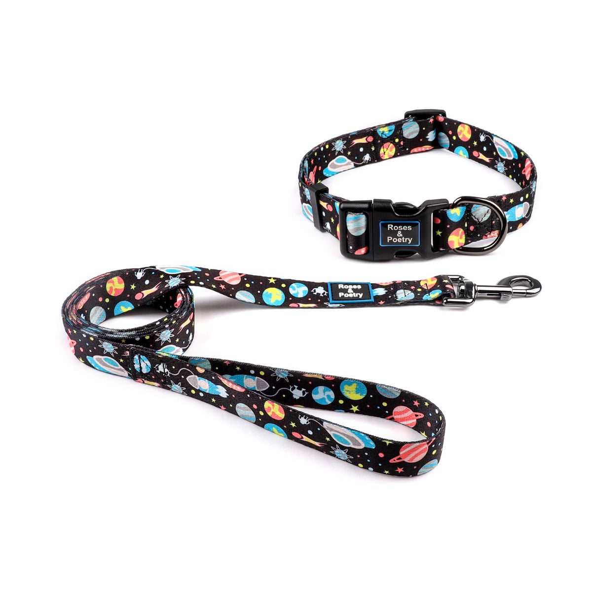 Roses&Poetry Dog Collar and Leash for Small,Adjustable Durable 5ft Puppy Leash Collar for Dog Training Lead（Black & White-S）