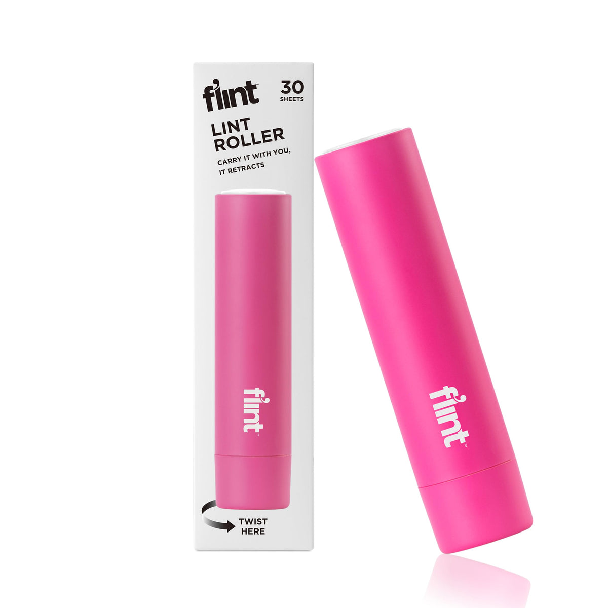 Flint Classic Black Retractable Mini Lint Roller with 30 Extra Sticky Sheets, Small and Portable Lint Roller, Ideal Pet Hair Remover, Travel Lint Rollers for pet Hair Extra Sticky