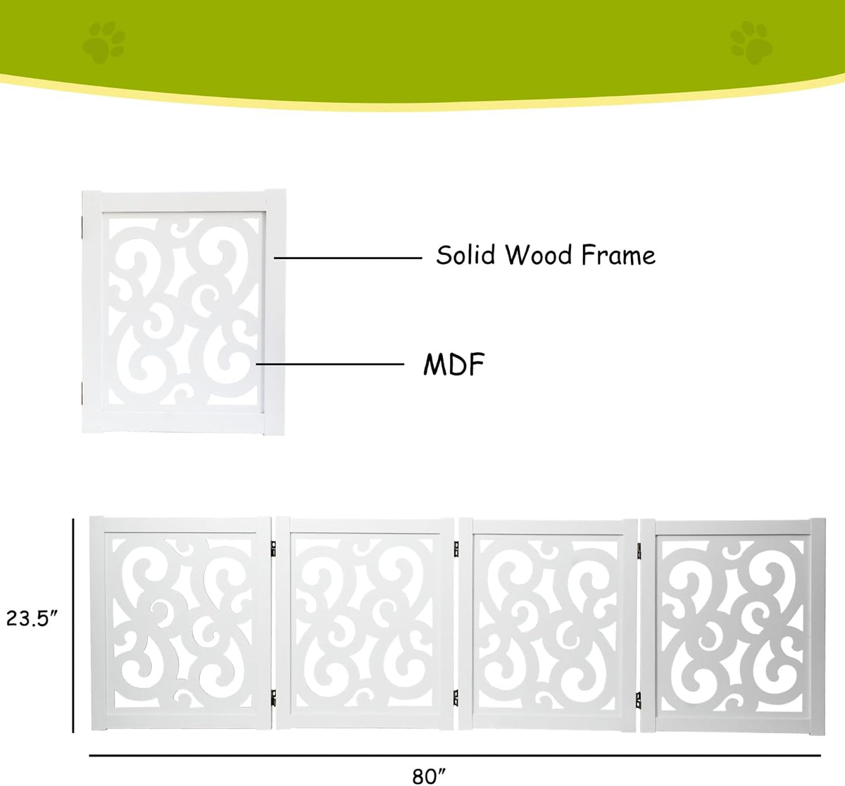 Ashfield & Harkness 4-Panel Pet Gate - Scroll White Wooden Freestanding Dog