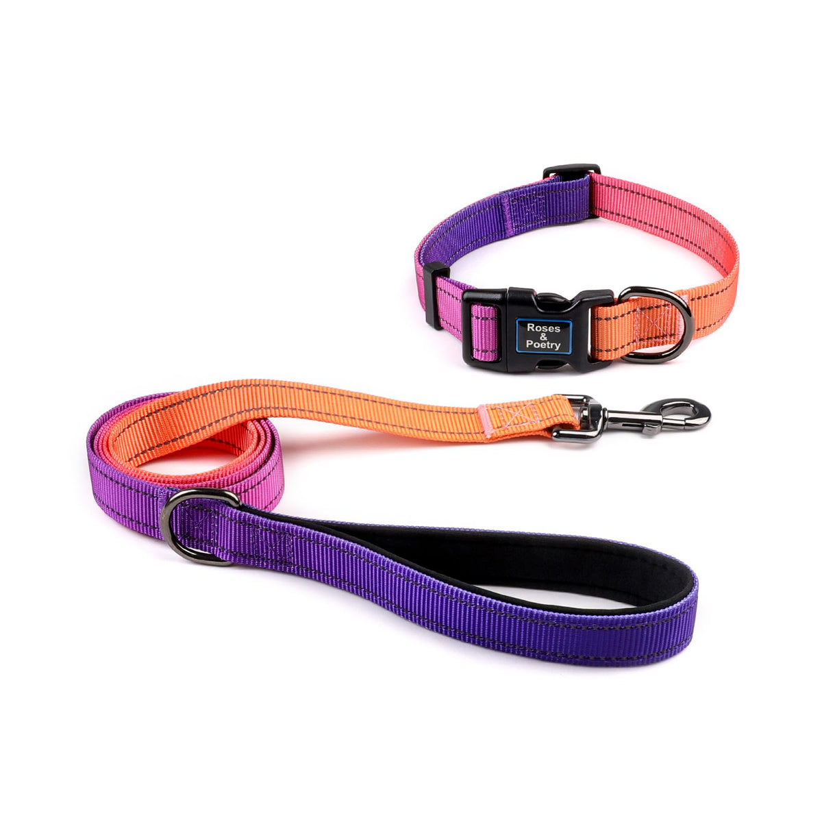 Roses&Poetry Dog Collar and Leash for Small,Adjustable Durable 5ft Puppy Leash Collar for Dog Training Lead（Black & White-S）