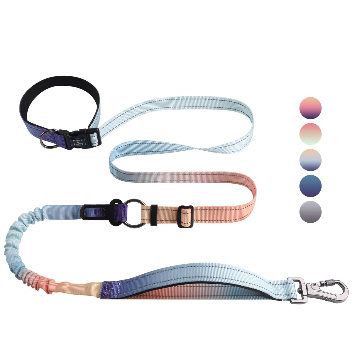 Roses&Poetry Hands Free Dog Leash for Medium Large Dogs Heavy Duty, No Pull Bungee Dog Running Waist Leash for Walking Training with Car Seatbelt 4-6FT