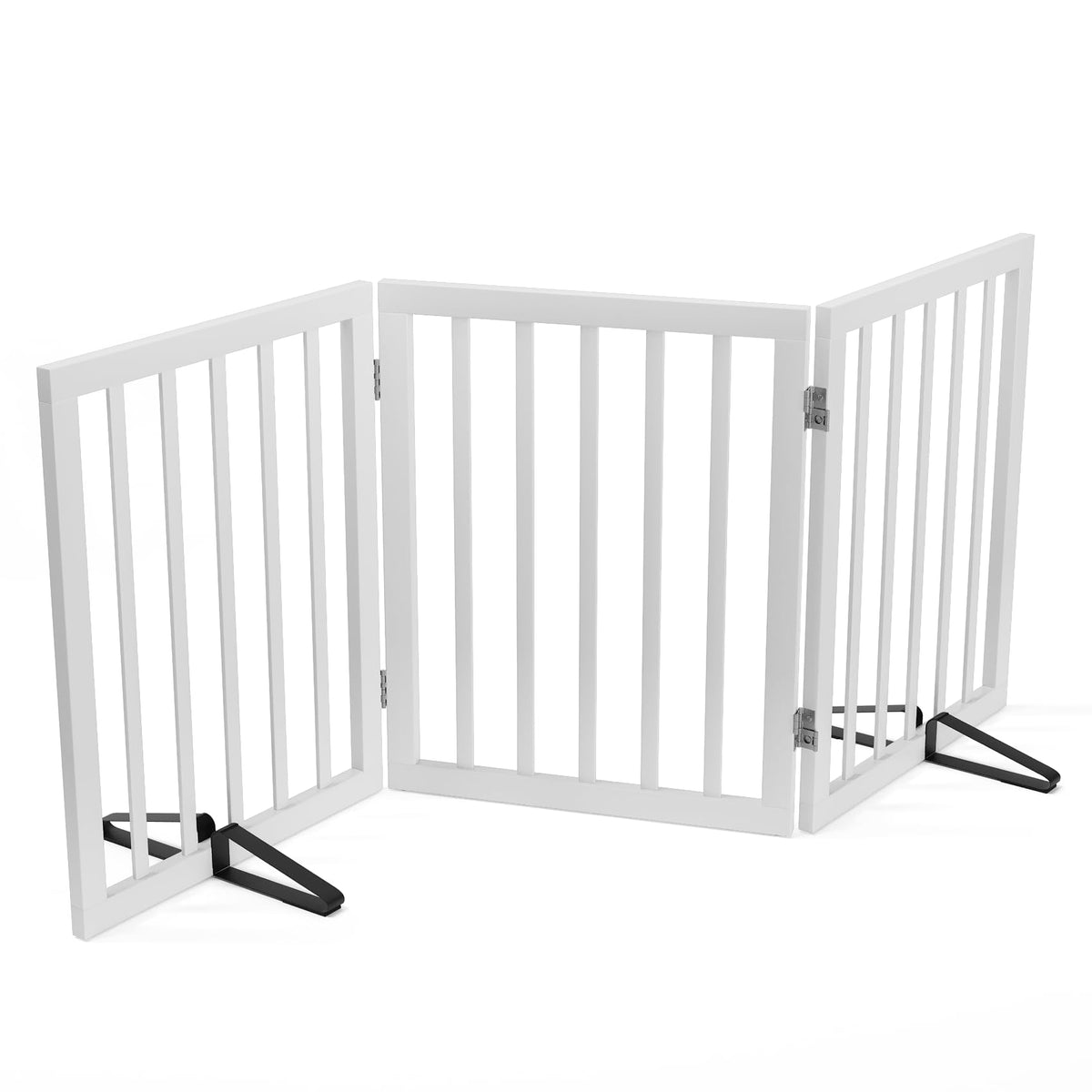 Freestanding Pet Gate Foldable Dog Gate (55 inches Wide) Walnut Bamboo Dog Gates for Stairs Doorways House (2 Support Feet Included)