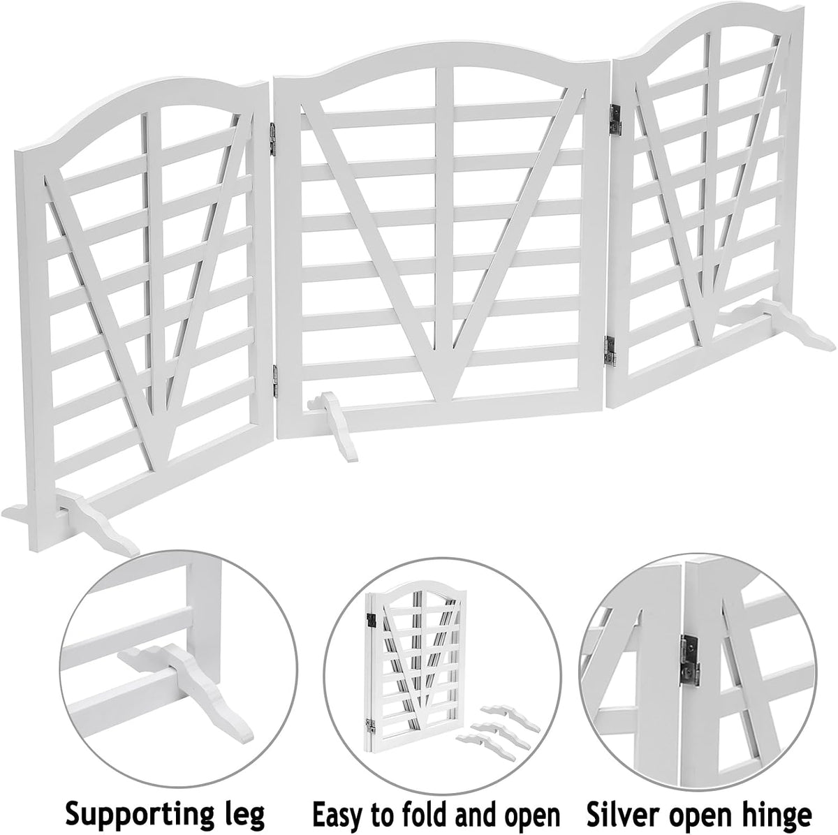 Foldable Wooden Dog Gate Freestanding Pet Gate for Dogs,3Pane 23.6" Height