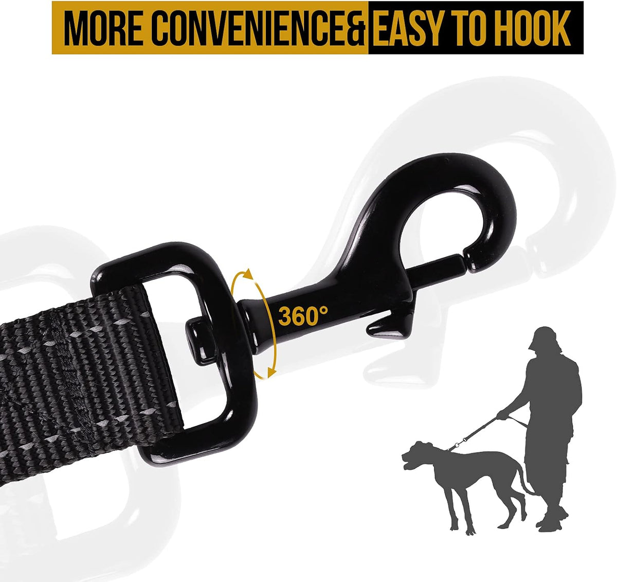 OneTigris No-Pull Dog Leash with Handle for Medium Large Dogs (Black, 4FT)