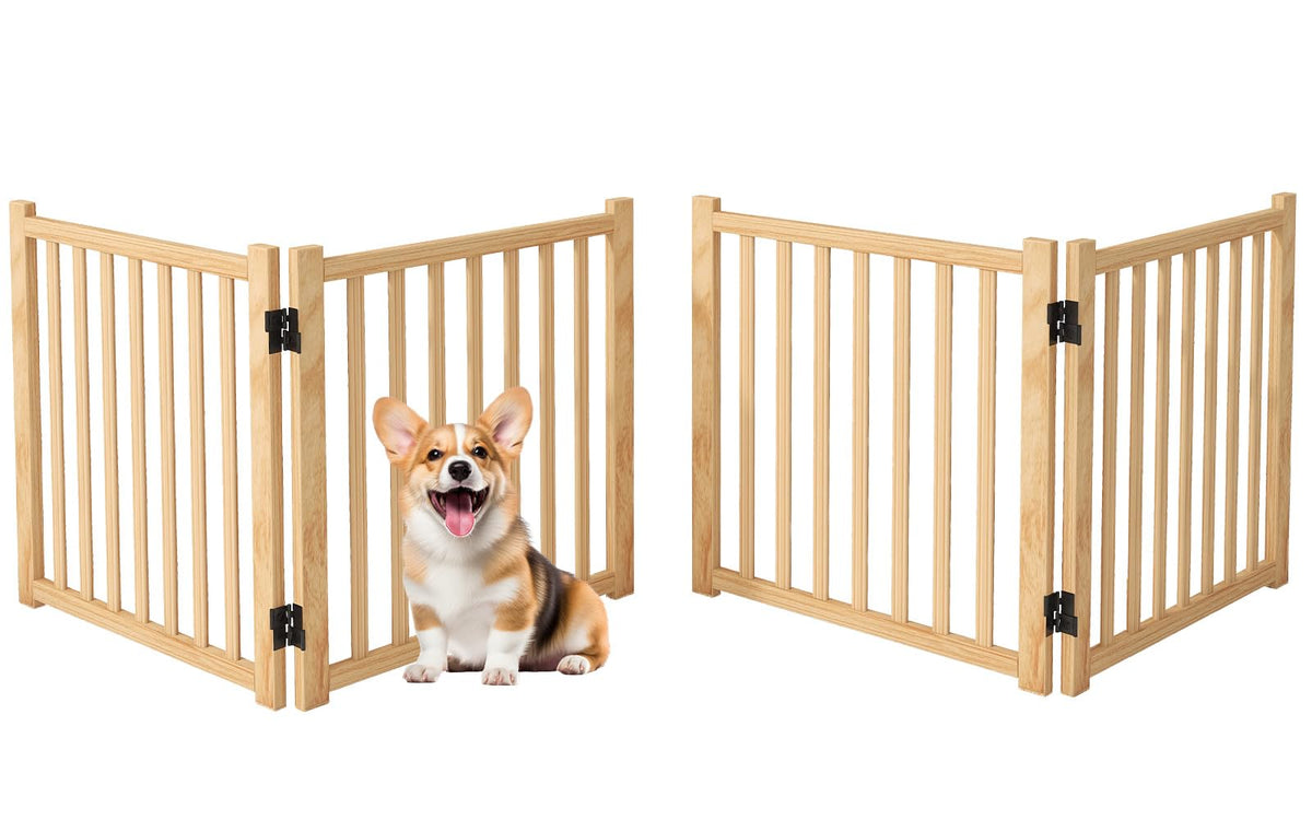 Wooden Freestanding Dog Gates Indoor- 23" Height 2 Panels