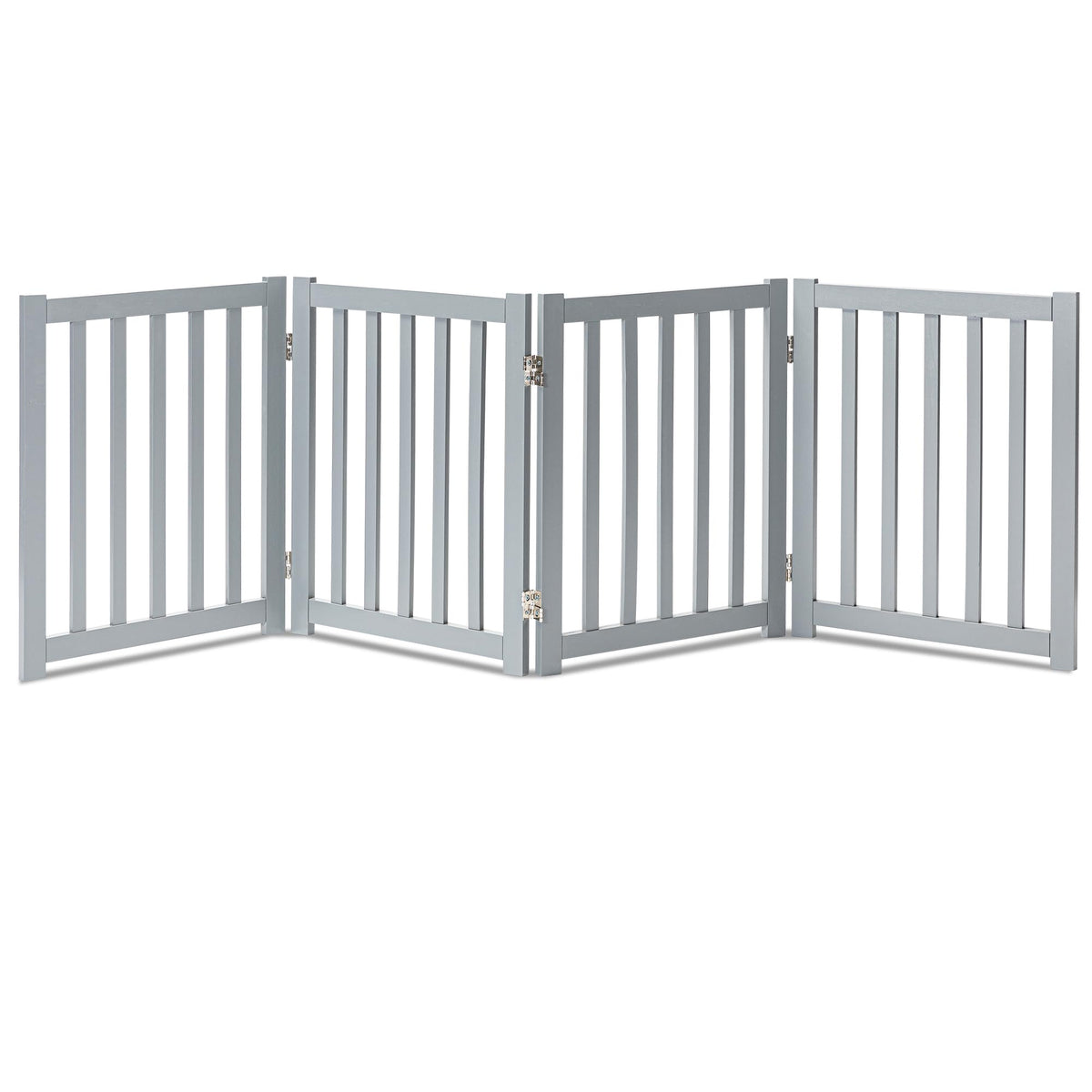 LZRS Wooden Free Standing Dog Gate 40" W x 24" H, Foldable Solid Hardwood Pet Safety Fence for House Doorways, Stairs, Hallways, Step-Over Pet Barrier, No Drill Easy Setup, Brown Oak