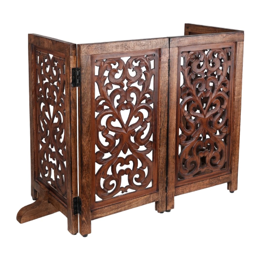 Homebia Wooden Pet Gate – Foldable 4 Panel Dog Barrier, Antique Burnt