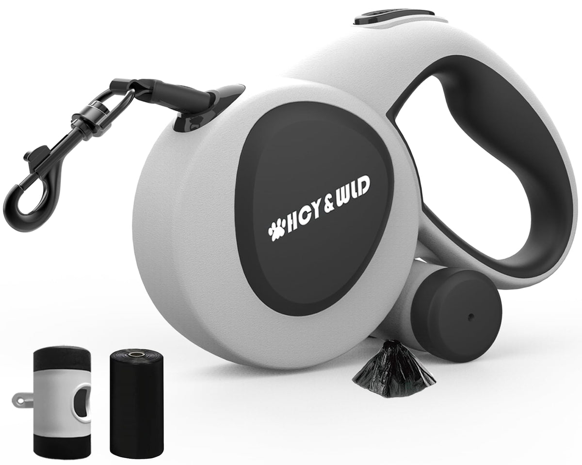 4-in-1 Retractable Dog Leash with LED Light & Dispenser & Poop Bags
