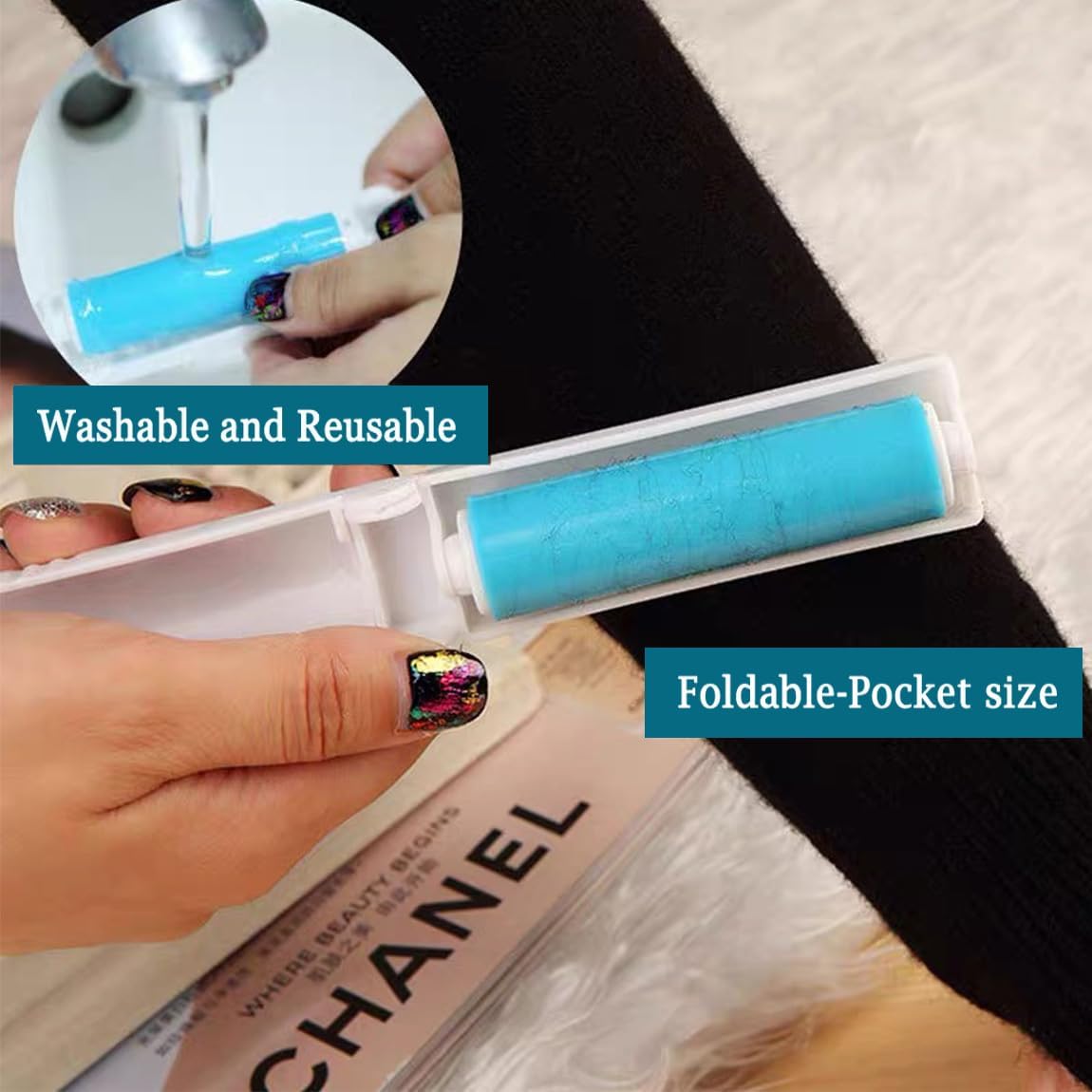 NUOBUT 8" Large Reusable Lint Roller, 1 Large, 1 Refill & 2 Mini Rollers