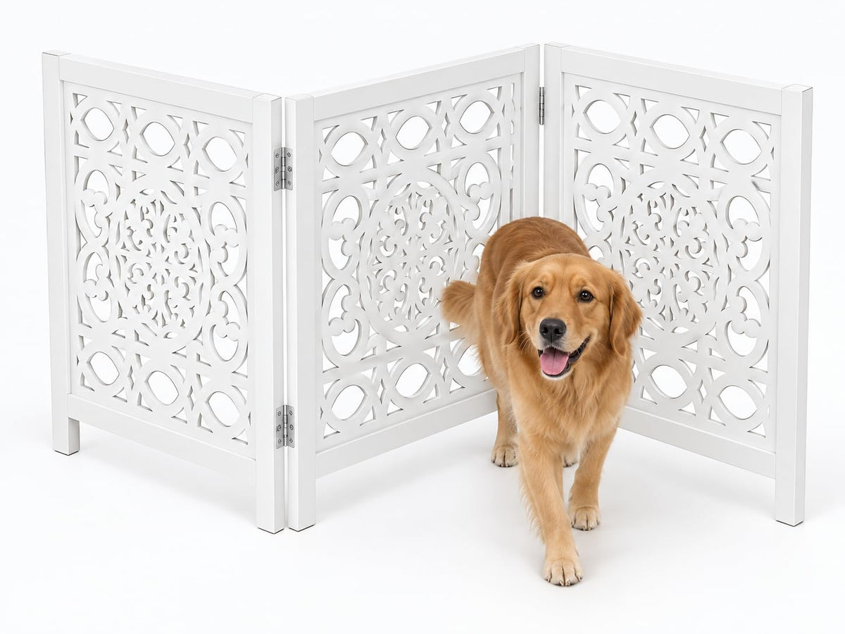 Free Standing Dog gate, Foldable Wooden Pet Gate Indoor 20W x 24H