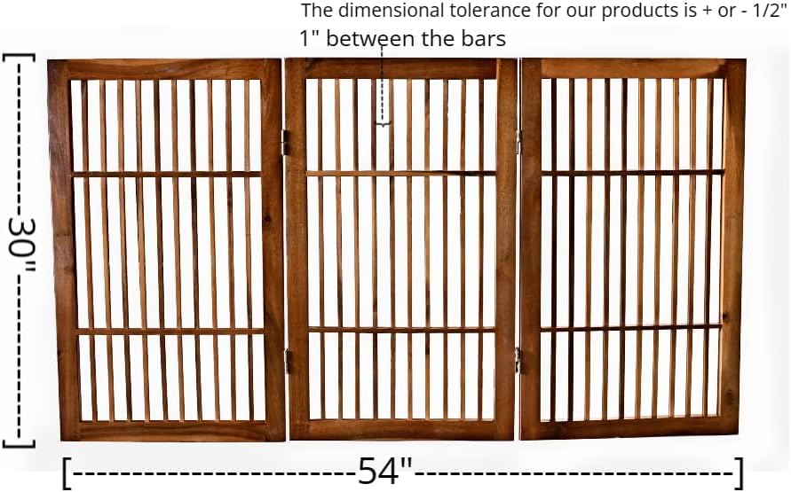 Urnporium Pet Dog Gate Freestanding, Strong Durable Folding Wooden Fence, Portable Acacia Hardwood Safety Barrier for Indoor & Outdoor Use (Brown Pet Gate, 3 Panel 30" Tall)