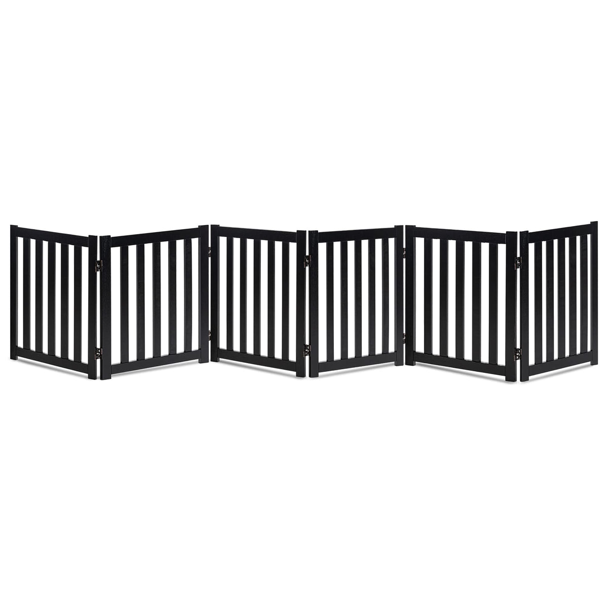 LZRS Wooden Free Standing Dog Gate 40" W x 24" H, Foldable Solid Hardwood Pet Safety Fence for House Doorways, Stairs, Hallways, Step-Over Pet Barrier, No Drill Easy Setup, Brown Oak