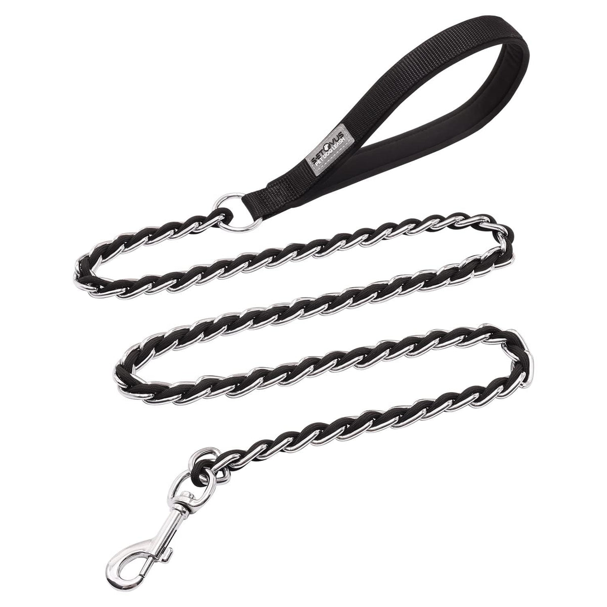 Chain Dog Leash, Bite-Proof Metal Leash, with Padded Handle，Black