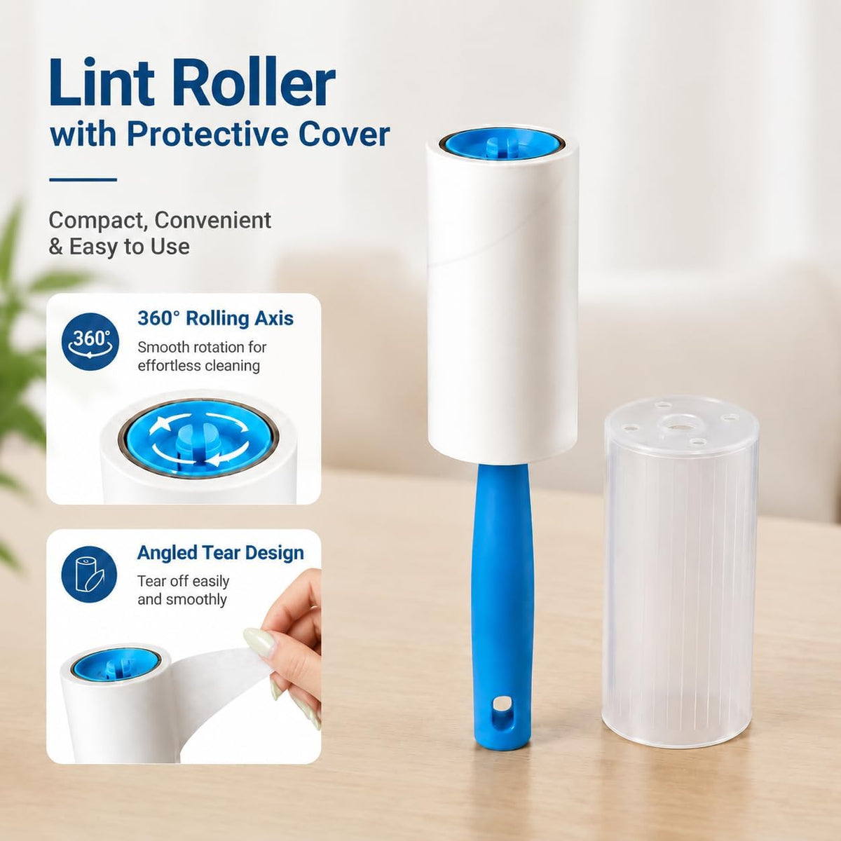 Pet Hair Remover Roller, Extra Sticky, 5 Rolls 450 Sheets, Dust Cover