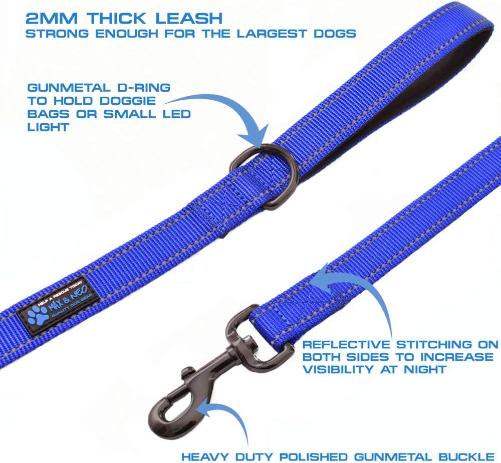 Max and Neo Double Handle Traffic Dog Leash - Reflective, Donates to Dog Rescue (Black, 6 FT)