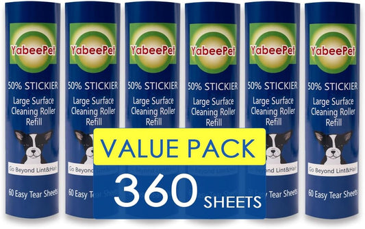 8 inch Large Surface Roller Refill for Scotch-Brite 50% Stickier Lint Roller, Works Great On Pet Hair (60 Sheets per Roll, 6 Pack)