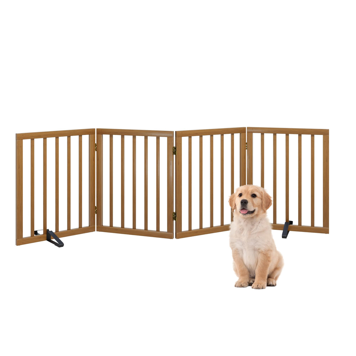 Dog Gates for Doorways, Tall Dog Gate Indoor, Foldable Pet Gates for Doorways Bedroom, Freestanding Puppy Gate with Metal Support Feet, Room Divider,3 Panels (Walnut)