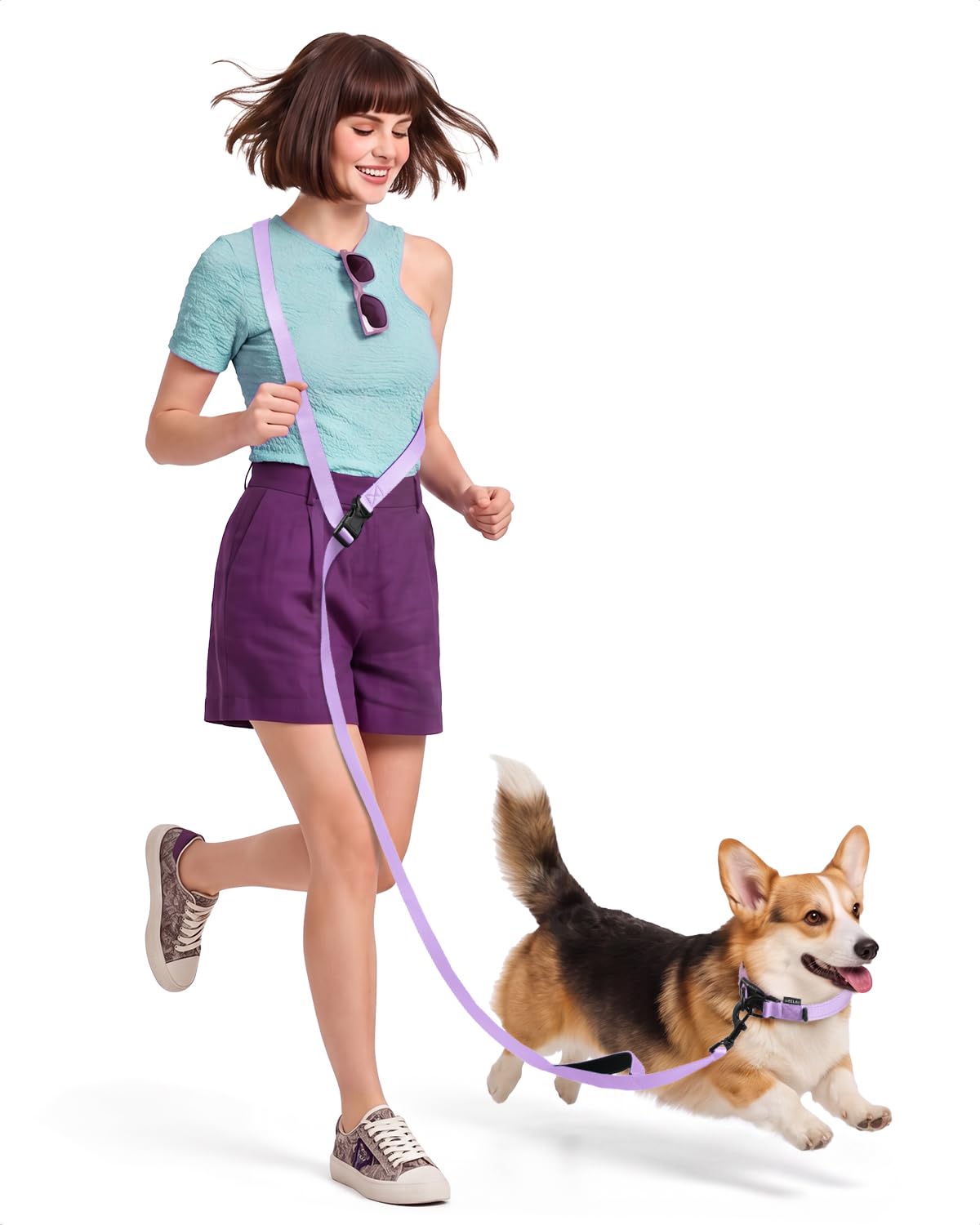 Hands Free Dog Leash, 5.9-8.2ft Multifunctional Crossbody Rope with Explosion-Proof Handle and Adjustable Training Hands Free Leash for Medium Dog Walking Jogging and Running