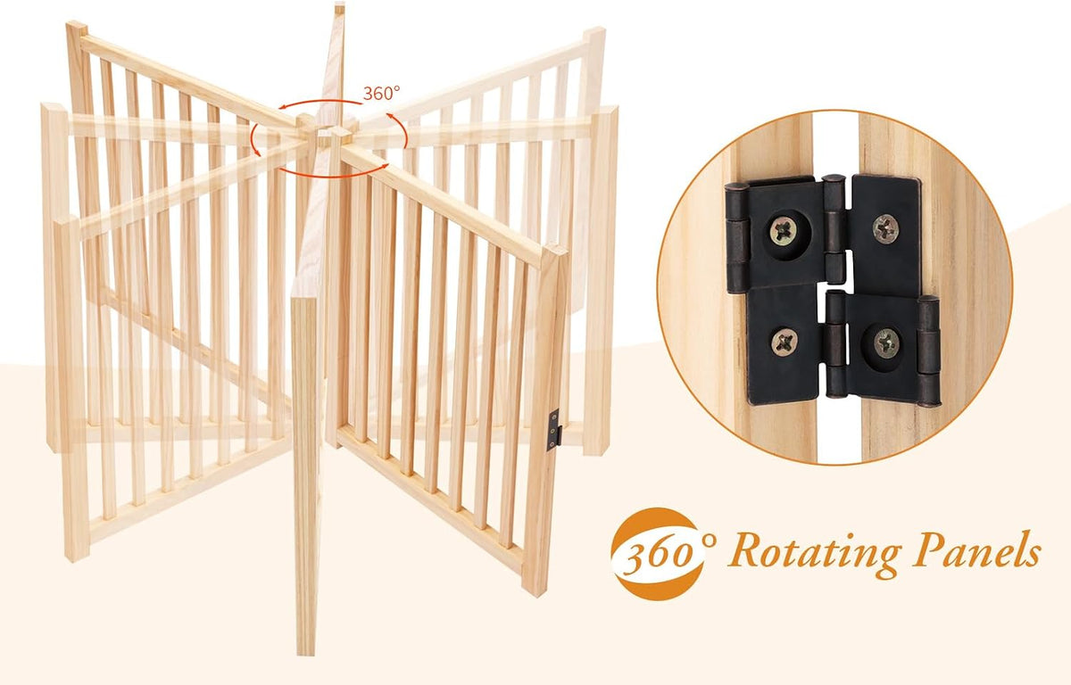 YOCAN Wooden Freestanding Dog Gate with Door - 6 Panel H:23"