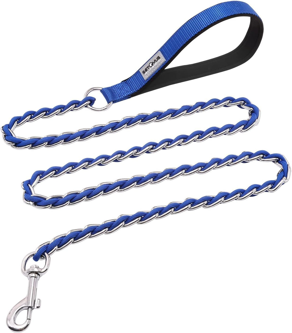 Chain Dog Leash, Bite-Proof Metal Leash, with Padded Handle，Black
