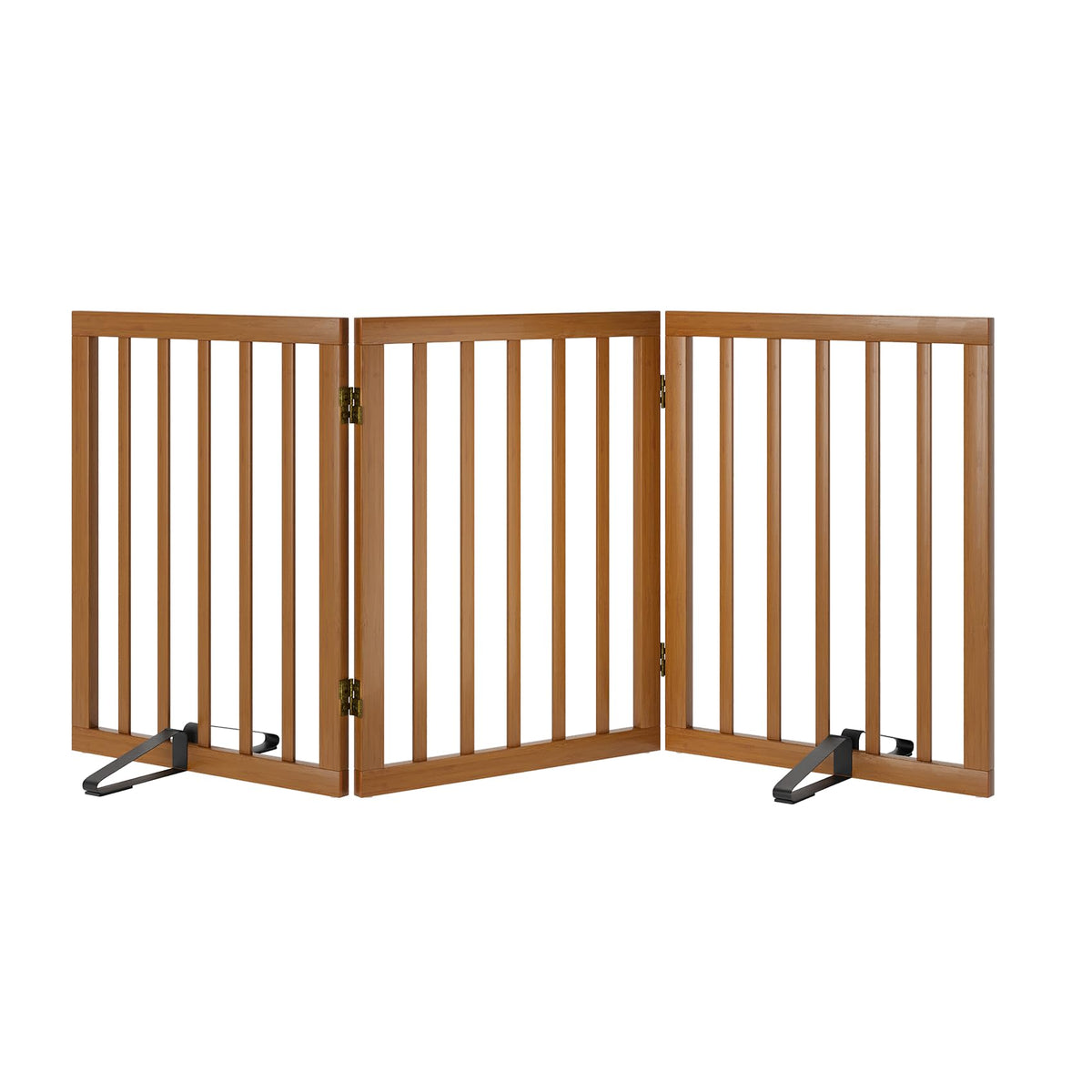 Freestanding Pet Gate Foldable Dog Gate (55 inches Wide) Walnut Bamboo Dog Gates for Stairs Doorways House (2 Support Feet Included)