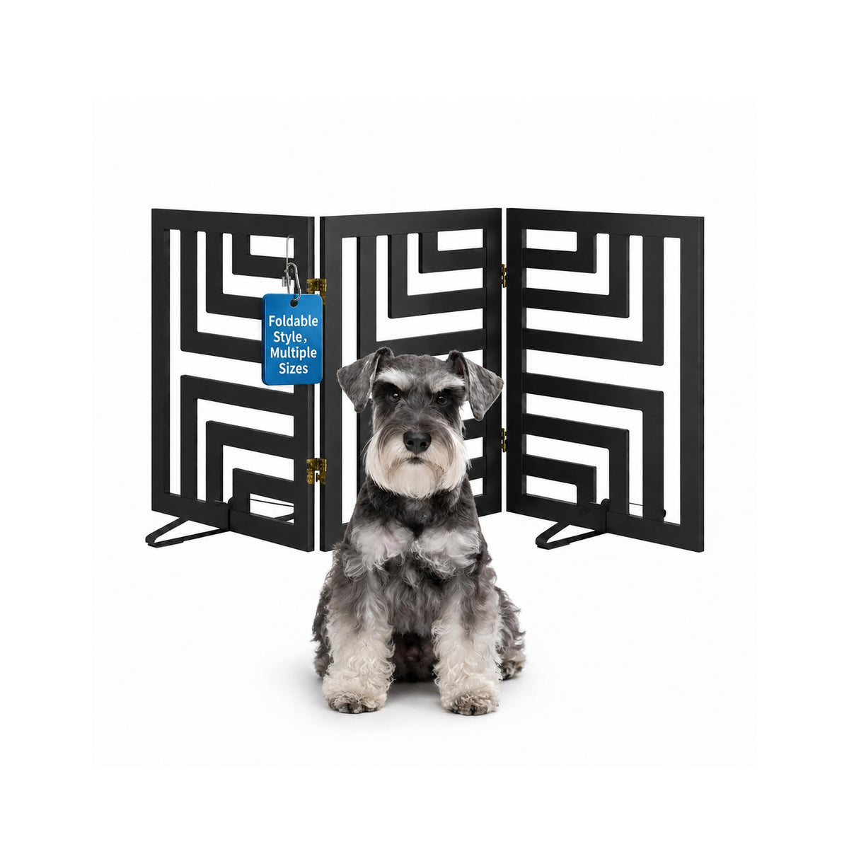 Semiocthome Dog Gate Wooden 360° Foldable 24 Inch Height Freestanding Pet Safety Gate with 2 Metals Stands for Puppy Indoor House Use (Brown, 2-Panel, Rounded Corner Pattern)